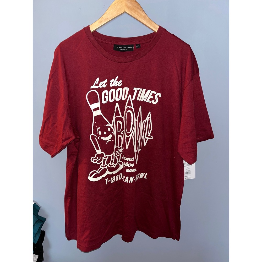 No‎ Boundaries Oversized Fit Burgundy Bowling Graphic T Shirt Men's M